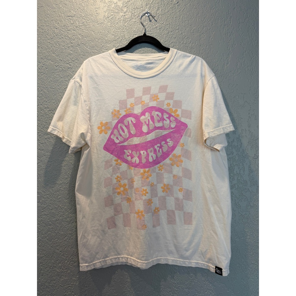 Slyfox Threads Hot Mess‎ Express Lips Graphic T Shirt Cream Large